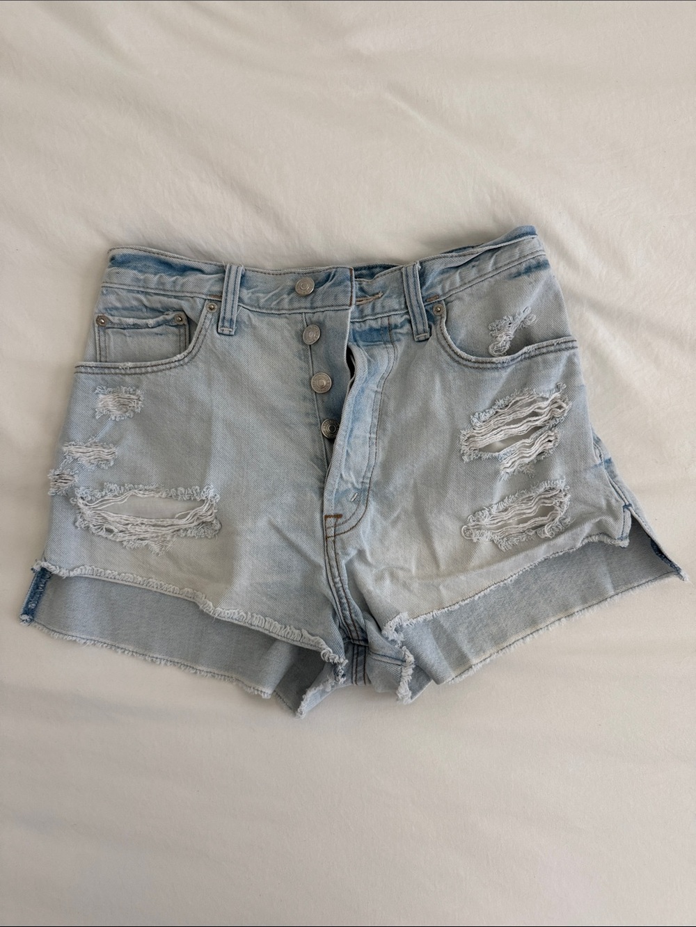 Abercrombie & Fitch Light Blue Distressed Denim Shorts